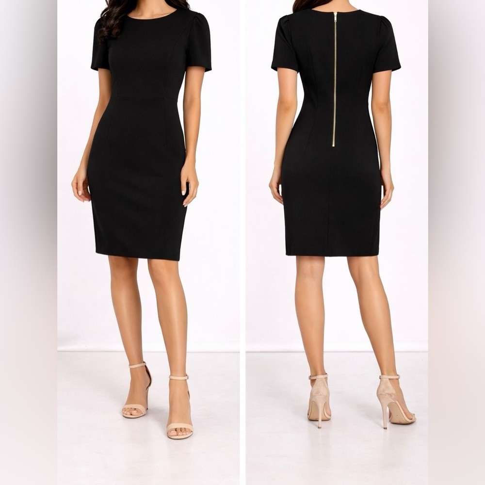 Calvin Klein Black Embellished Neckline Midi Sheath Dress Size 12